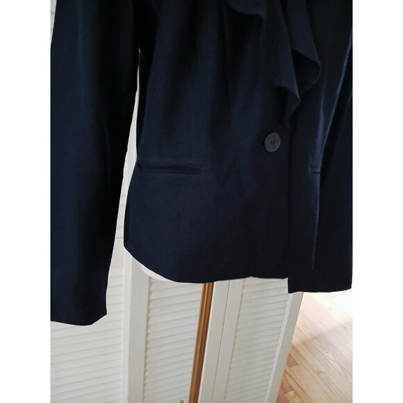 Chaps Women's Silk & Cotton Blend Blazer with Ruffle Neckline Size 12 Navy Blue - Picture 10 of 14